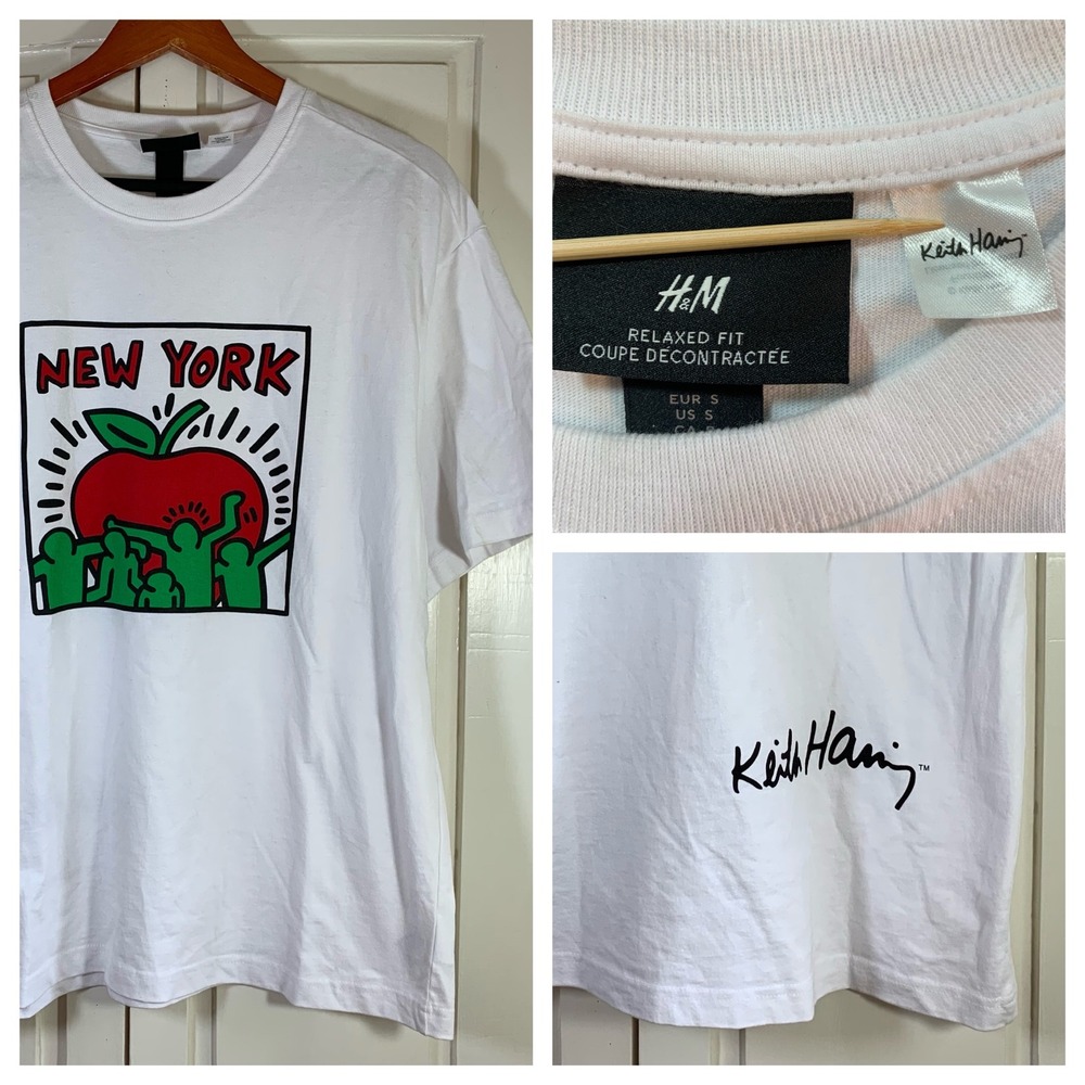 H&M‎ Keith Haring New York Apple Graphic Print Relaxed Fit White T-Shirt